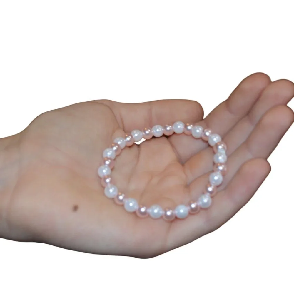 Handmade Pink&White Pearl beads Elastic bracelet